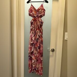 Xscape Pink and Purple Floral Waist Cut Outs Maxi Gown EUC